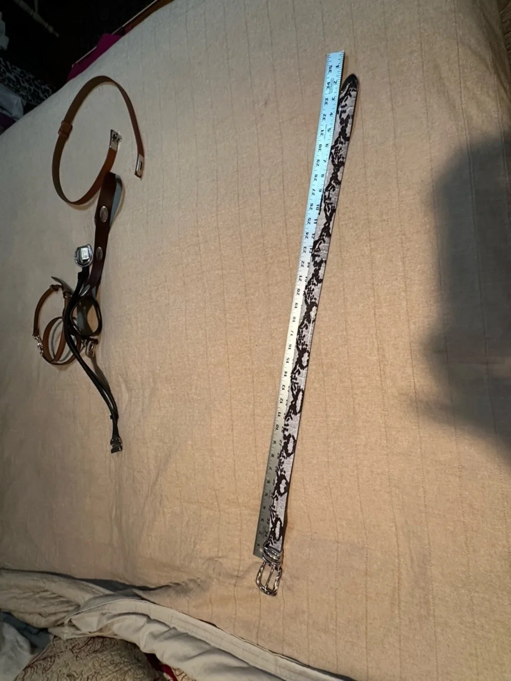 Simons Black & White Printed Leather Belt with Silver Accents Made in Italy